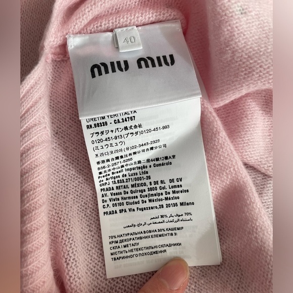 Miu Miu WOOL AND CASHMERE CARDIGAN WITH APPLIQUÉS IN ALABASTER PINK NWT - Picture 6 of 7